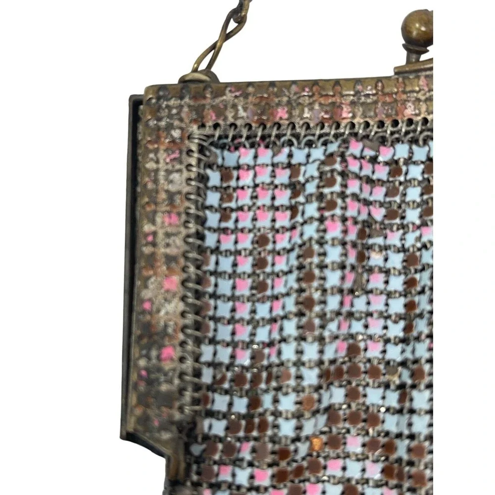 Whiting Davis Flapper‎ Purse Chain Mail Metal Mesh Pink Blue Handbag 1920s